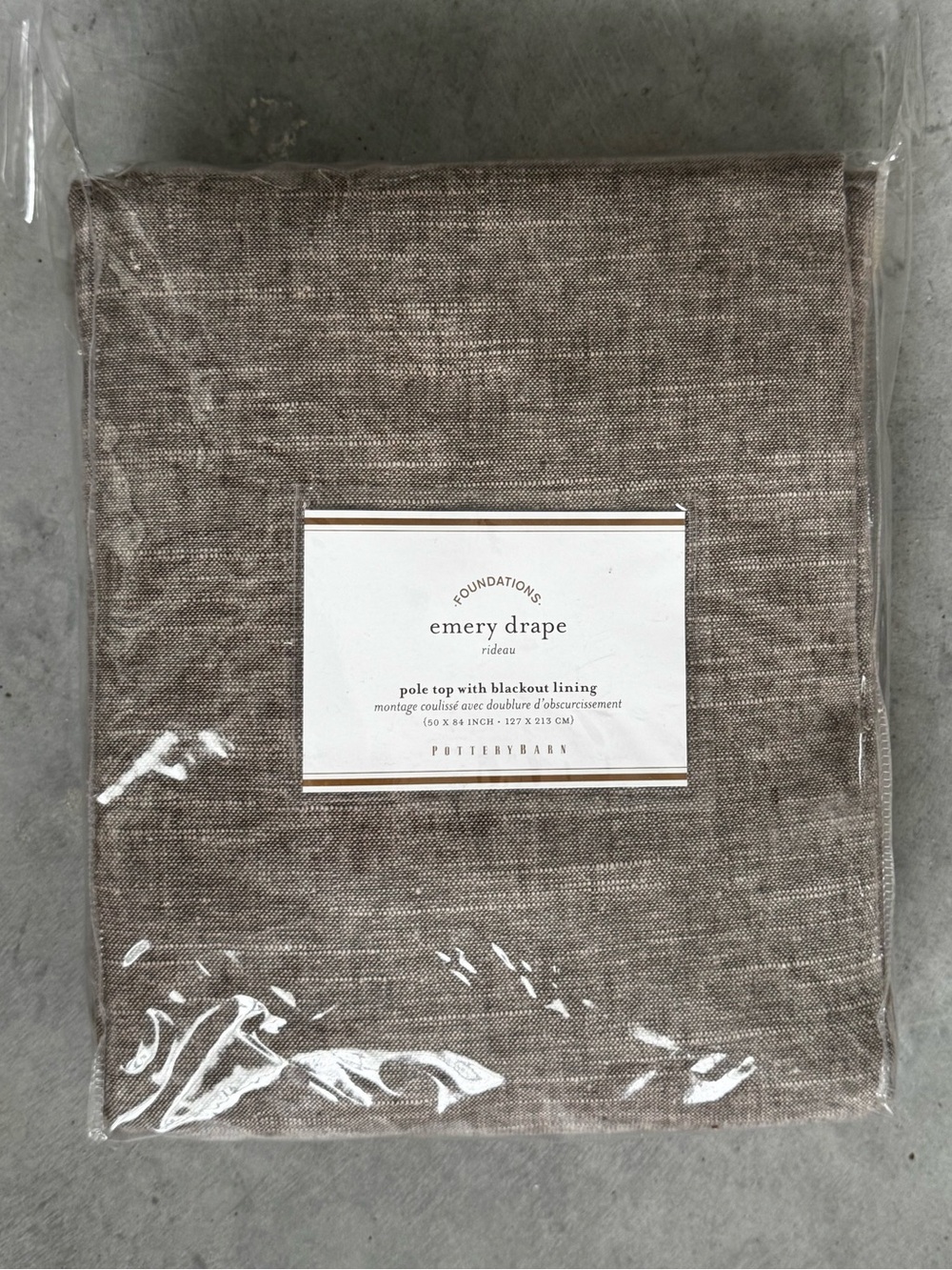 Pottery Barn foundations emery drape linen blend blackout curtain panel 50x84